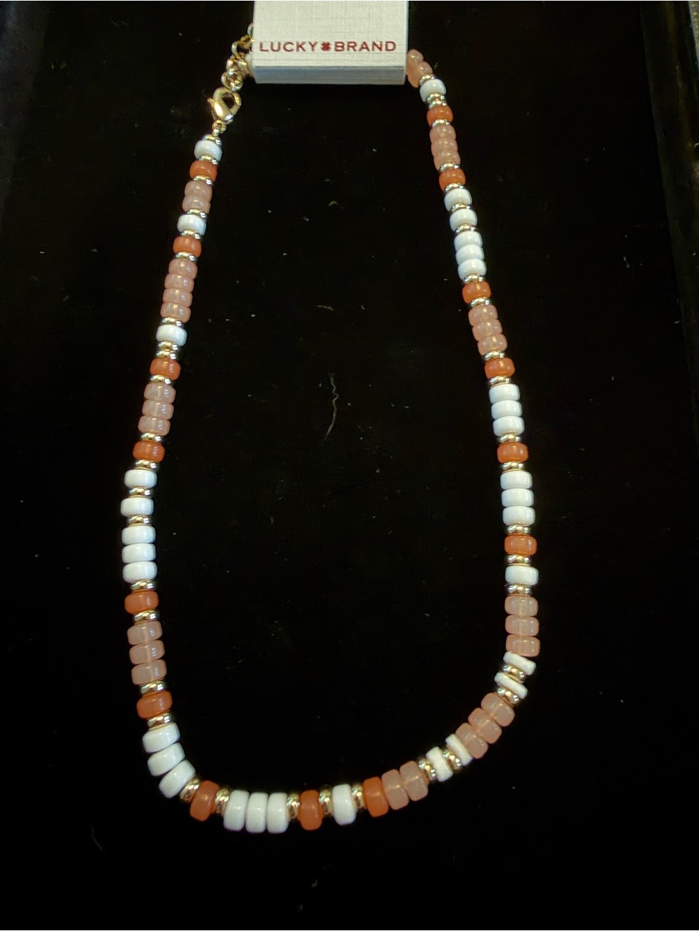 NWT Lucky Brand Pink Peach White Beaded Choker Necklace Gold Tone Coastal Boho